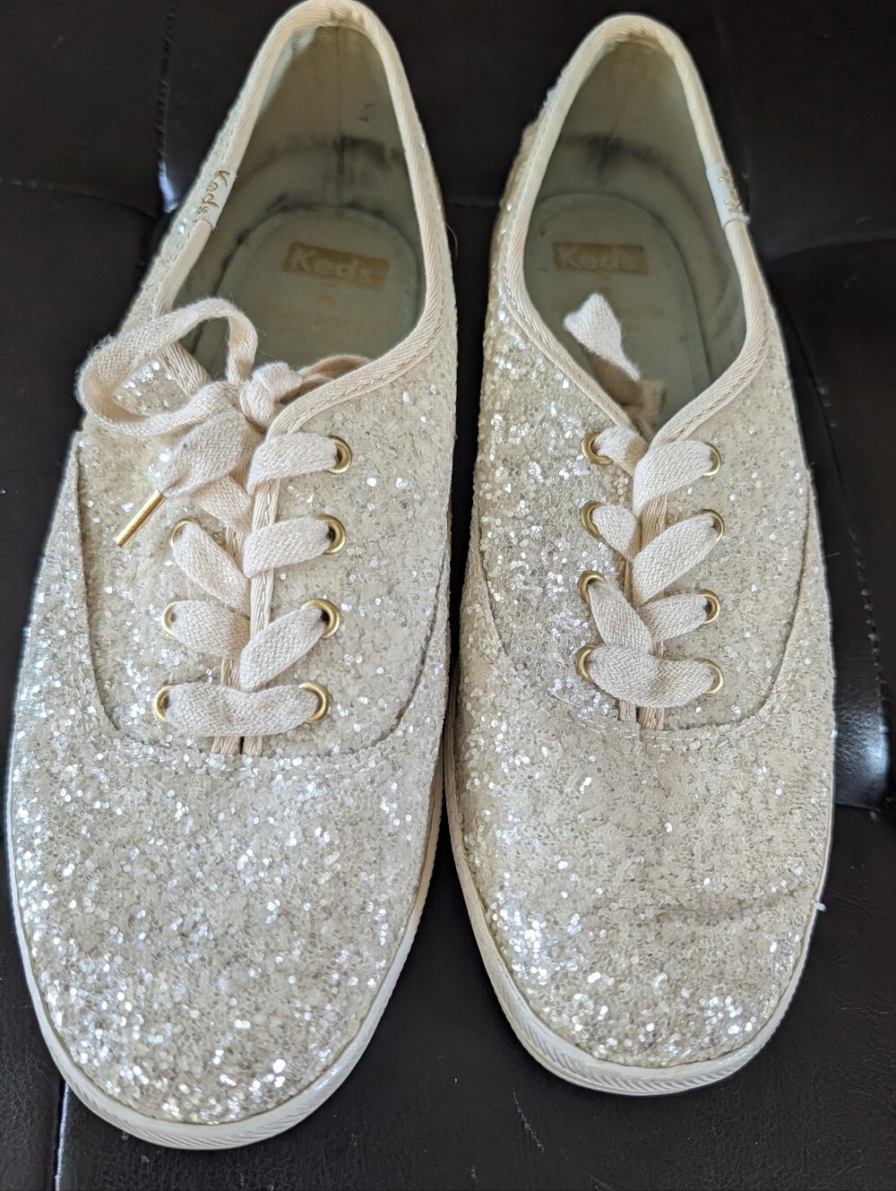 Keds Kate Spade Women's Bridal Glitter Glam Lace-Up Sneakers in Champagne Size 8